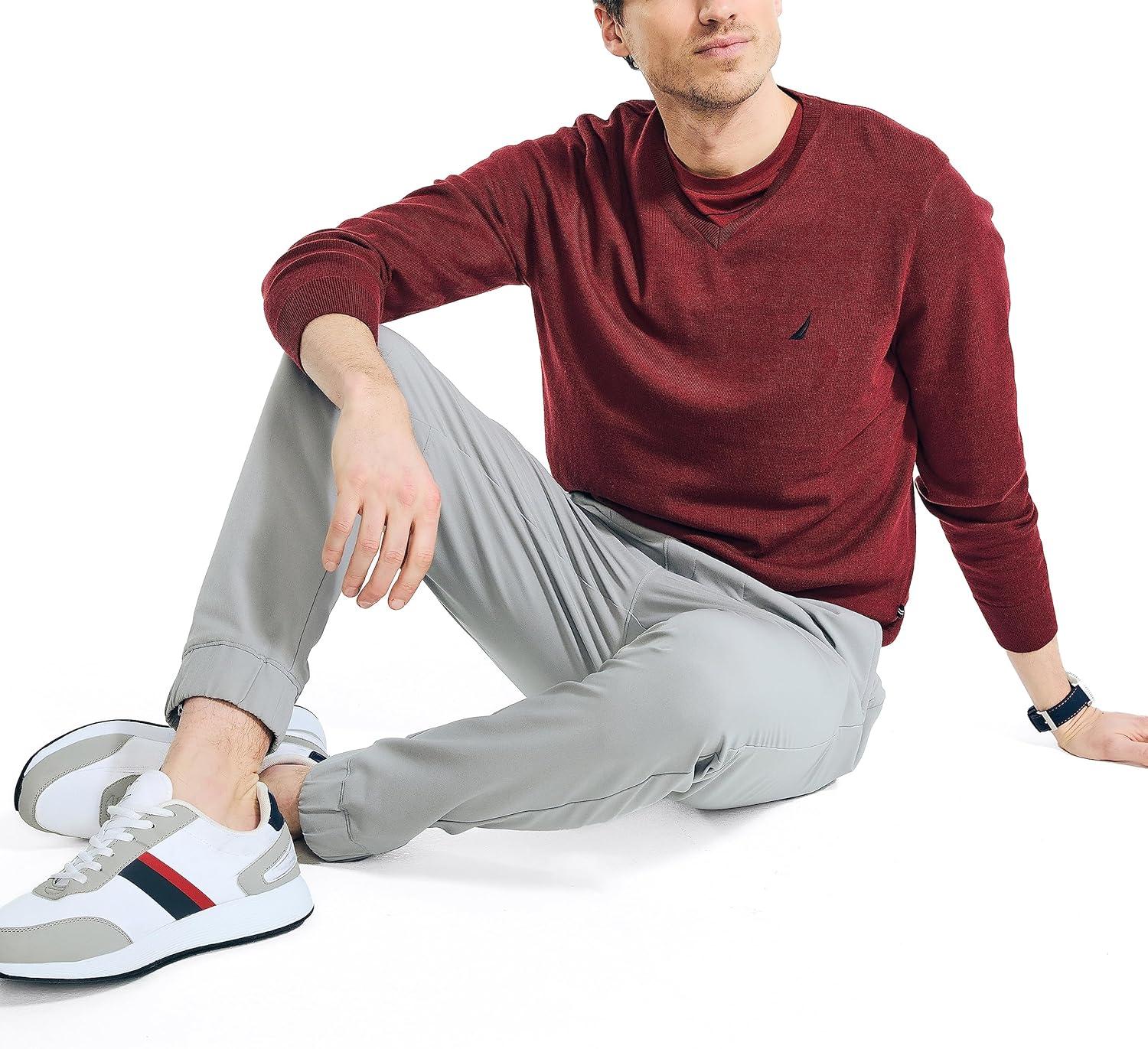 imageNautica Mens Navtech VNeck SweaterDeep Crimson