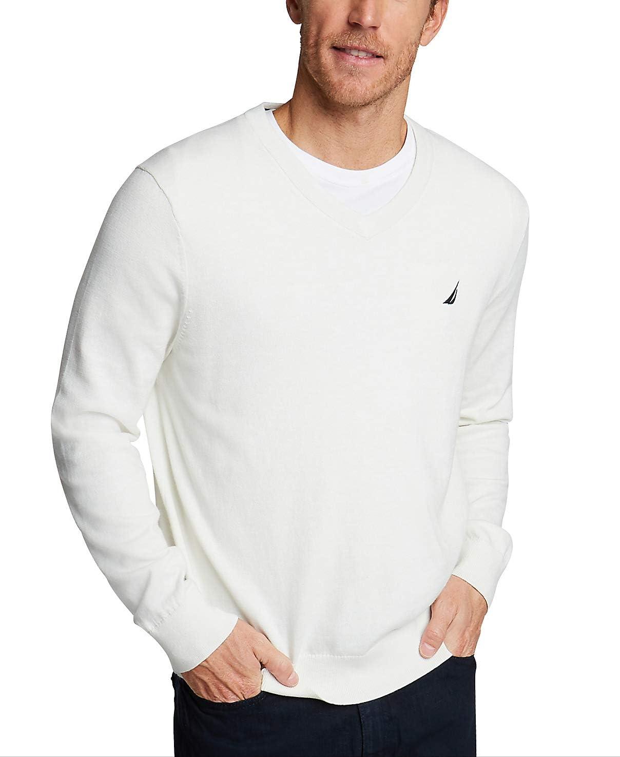 imageNautica Mens Navtech VNeck SweaterMarshmallow