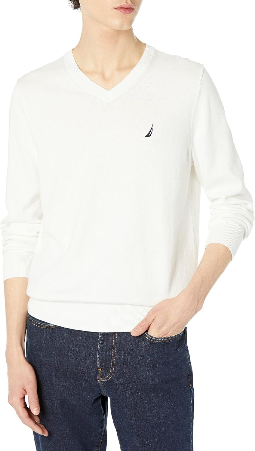 imageNautica Mens Navtech VNeck SweaterMarshmallow