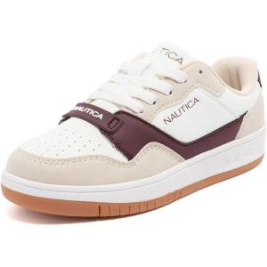 imageNautica Boys LowTop Sneakers Basketball Tennis Shoes for Kids Outdoor School Running Shoes  Sizes for Big KidLittle KidWhite Burgundy