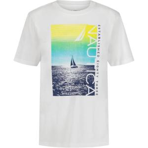 imageNautica Boys Short Sleeve JClass Logo Crew Neck TShirt Soft Comfortable Relaxed FitCruising Bright White