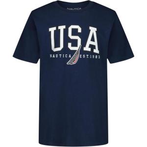 imageNautica Boys Short Sleeve JClass Logo Crew Neck TShirt Soft Comfortable Relaxed FitTeam Usa Yale Blue
