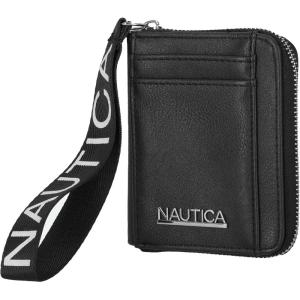 imageNautica Everglades Small Wallet for Women Compact Thin Wristlet Credit Card Wallet with ID Window Zippered Coin Purse BlackBlack