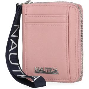 imageNautica Everglades Small Wallet for Women Compact Thin Wristlet Credit Card Wallet with ID Window Zippered Coin Purse BlackBlush