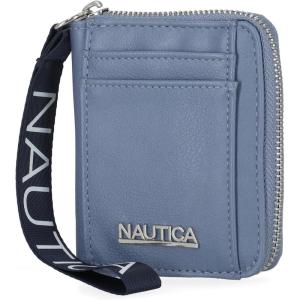 imageNautica Everglades Small Wallet for Women Compact Thin Wristlet Credit Card Wallet with ID Window Zippered Coin Purse BlackMarine