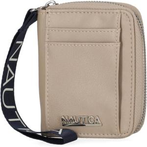 imageNautica Everglades Small Wallet for Women Compact Thin Wristlet Credit Card Wallet with ID Window Zippered Coin Purse BlackTaupe