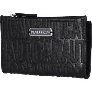 imageNautica High Tide Small Wallet for Women RFID Blocking Slim Credit Card Holder with Zipper Coin Pocket Bifold Compact Wallet with ID Window Black PrintedBlack Printed