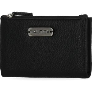 imageNautica High Tide Small Wallet for Women RFID Blocking Slim Credit Card Holder with Zipper Coin Pocket Bifold Compact Wallet with ID Window Black PrintedBlack