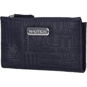 imageNautica High Tide Small Wallet for Women RFID Blocking Slim Credit Card Holder with Zipper Coin Pocket Bifold Compact Wallet with ID Window Black PrintedIndigo Printed