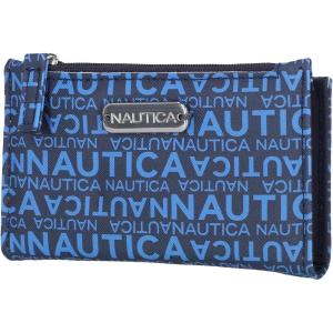 imageNautica High Tide Small Wallet for Women RFID Blocking Slim Credit Card Holder with Zipper Coin Pocket Bifold Compact Wallet with ID Window Black PrintedAmericana Logo