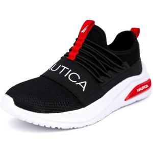 imageNautica Kids Athletic SlipOn Sneakers  Comfortable Bungee Running Shoes for Boys and Girls  Stylish and Supportive Footwear for Active Kids Big KidLittle KidToddlerBlack Redsummr