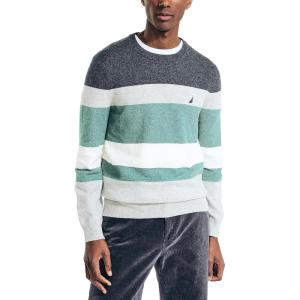 imageNautica Mens Sustainably Crafted Striped Textured Crewneck SweaterGrey Heather