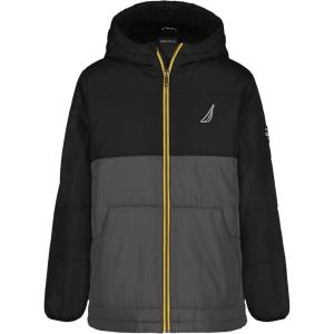 imageNautica boys Heavyweight Hooded Bubble Jacket With Polar Fleece LiningColorblock True Black