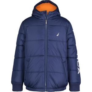 imageNautica boys Heavyweight Hooded Bubble Jacket With Polar Fleece LiningJ NavyOrange
