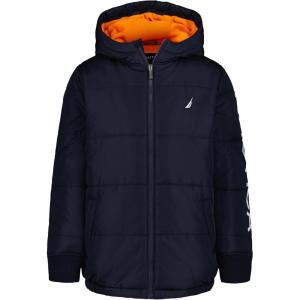 imageNautica boys Heavyweight Hooded Bubble Jacket With Polar Fleece LiningSport NavyOrange