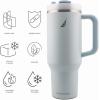 imageNautica 40 oz Large Insulated Tumbler with Handle ampamp Straw with screw on cap Reusable Water Bottle Stainless Steel Travel Mug for Hot Cold or Iced Drink BPAFree Fits Car Cup Holders SageLight Blue