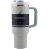 imageNautica 40 oz Large Insulated Tumbler with Handle ampamp Straw with screw on cap Reusable Water Bottle Stainless Steel Travel Mug for Hot Cold or Iced Drink BPAFree Fits Car Cup Holders SageLight Blue