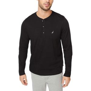 imageNautica Mens Long Sleeve Henley Pajama TopTrue Black