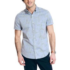 imageNautica Mens Printed Chambray ShortSleeve ShirtEnsign Blue