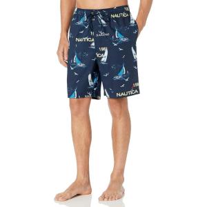 imageNautica Mens Soft Woven 100 Cotton Elastic Waistband Sleep Pajama ShortBlue