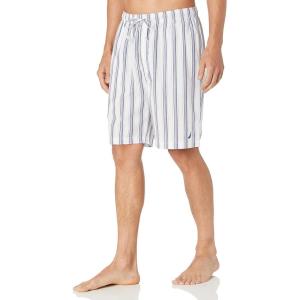 imageNautica Mens Soft Woven 100 Cotton Elastic Waistband Sleep Pajama ShortBright White