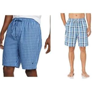 imageNautica Mens Soft Woven 100 Cotton Elastic Waistband Sleep Pajama ShortFrench BlueSky Blue 2 Pack