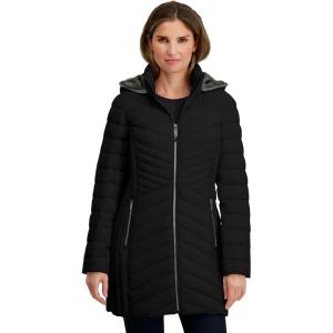 imageNautica womens Stretch Puffer Jacket Wind ampamp Waterresistant Winter Coat Faux Fur Lined HoodBlack
