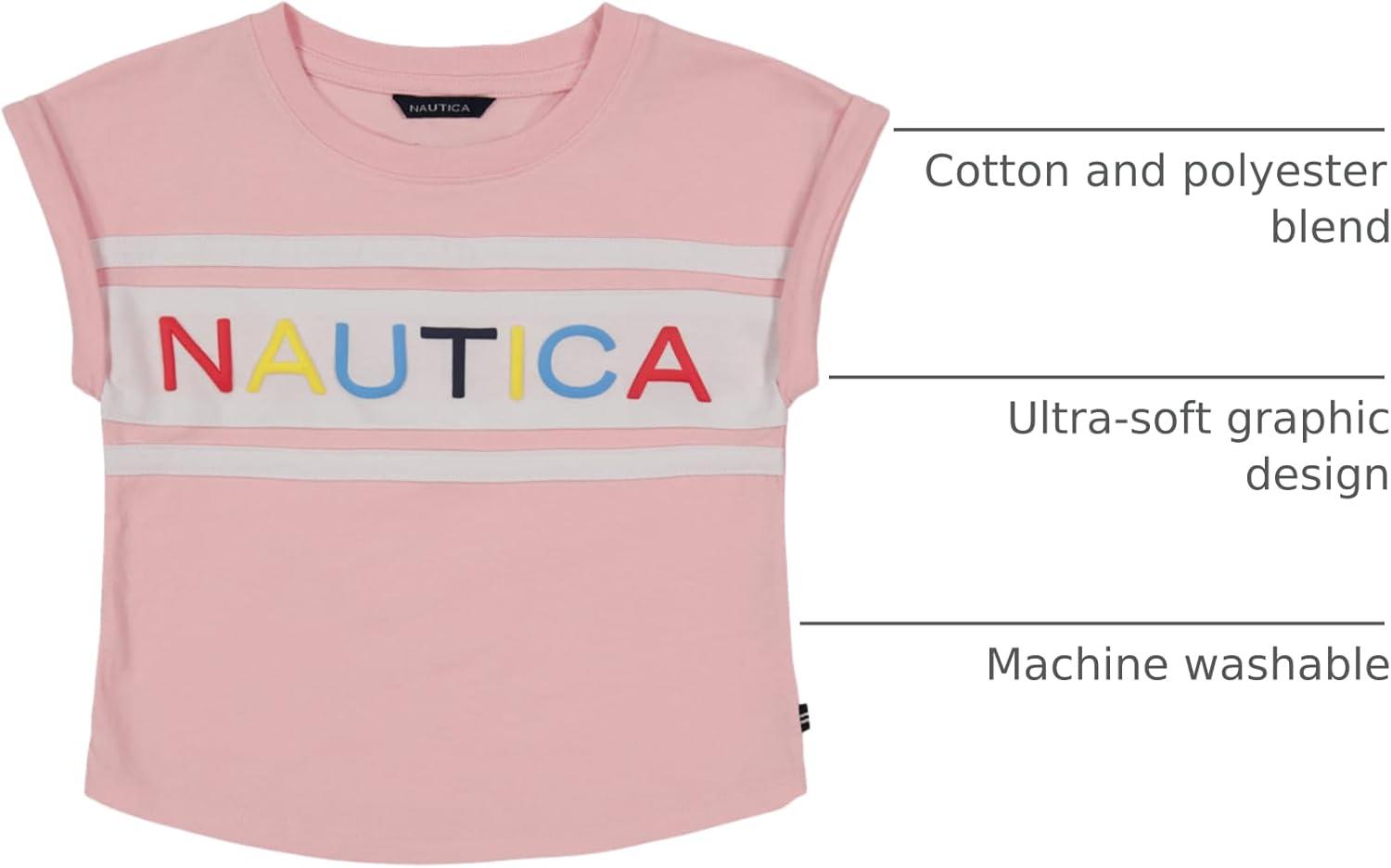 imageNautica Girls Short Sleeve Graphic Logo TShirt Everyday Casual Wear Soft ampamp Comfortable FitAlmond Blossom Billboard