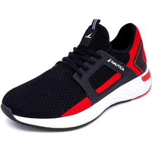 imageNautica Mens Sneakers Athletic Comfortable Casual LaceUp Fashion Walking ShoesBlack Red Aron