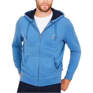 imageNautica Long Sleeve Sueded Fleece Full Zip Hoodie Sweatshirt SweaterBlue