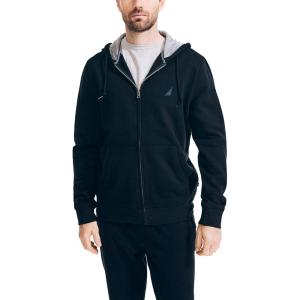 imageNautica Long Sleeve Sueded Fleece Full Zip Hoodie Sweatshirt SweaterTrue Black