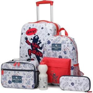 imageNautica Kids Luggage  18 Airline Approved Rolling Hardside Upright Carryon Suitcase Set with Wheels Shark Attack  5pc Travel SetPirate Ahoy  5pc School Set
