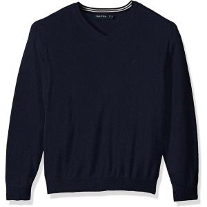 imageNautica Mens Long Sleeve Solid Classic VNeck SweaterNavy S73100