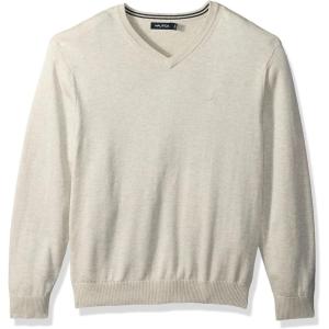imageNautica Mens Long Sleeve Solid Classic VNeck SweaterOatmeal Heather S73100