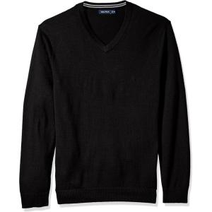 imageNautica Mens Long Sleeve Solid Classic VNeck SweaterTrue Black S71051