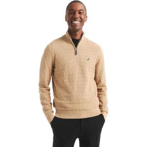 imageNautica Mens Navtech QuarterZip SweaterTextured Camel Heather