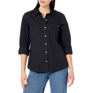 imageNautica Womens Button Front Long Sleeve Roll Tab ShirtBlack