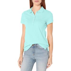 imageNautica Womens 5Button Short Sleeve Breathable 100 Cotton Polo ShirtAruba Blue