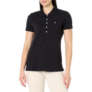 imageNautica Womens 5Button Short Sleeve Breathable 100 Cotton Polo ShirtBlack