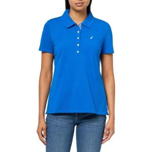 imageNautica Womens 5Button Short Sleeve Breathable 100 Cotton Polo ShirtCerulean