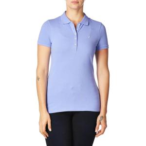 imageNautica Womens 5Button Short Sleeve Breathable 100 Cotton Polo ShirtDeep Peri