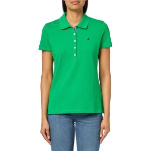 imageNautica Womens 5Button Short Sleeve Breathable 100 Cotton Polo ShirtFern
