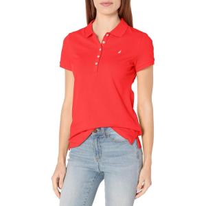 imageNautica Womens 5Button Short Sleeve Breathable 100 Cotton Polo ShirtHibiscus