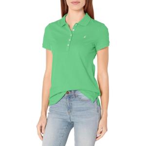 imageNautica Womens 5Button Short Sleeve Breathable 100 Cotton Polo ShirtLeaf Green