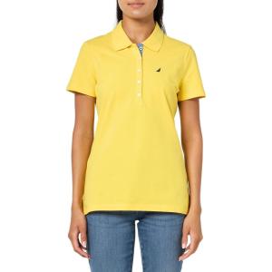 imageNautica Womens 5Button Short Sleeve Breathable 100 Cotton Polo ShirtLemon Zest