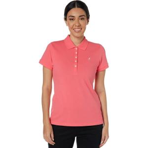 imageNautica Womens 5Button Short Sleeve Breathable 100 Cotton Polo ShirtMelon Pink