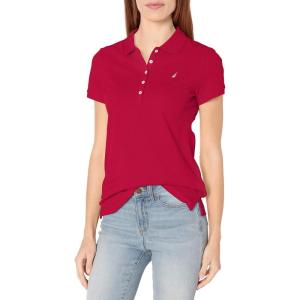 imageNautica Womens 5Button Short Sleeve Breathable 100 Cotton Polo ShirtNautica Red