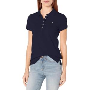 imageNautica Womens 5Button Short Sleeve Breathable 100 Cotton Polo ShirtNavy