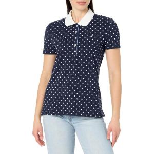 imageNautica Womens 5Button Short Sleeve Breathable 100 Cotton Polo ShirtPoka Dot WhiteNight Sky