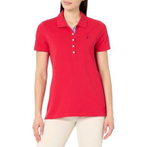 imageNautica Womens 5Button Short Sleeve Breathable 100 Cotton Polo ShirtRegatta Red